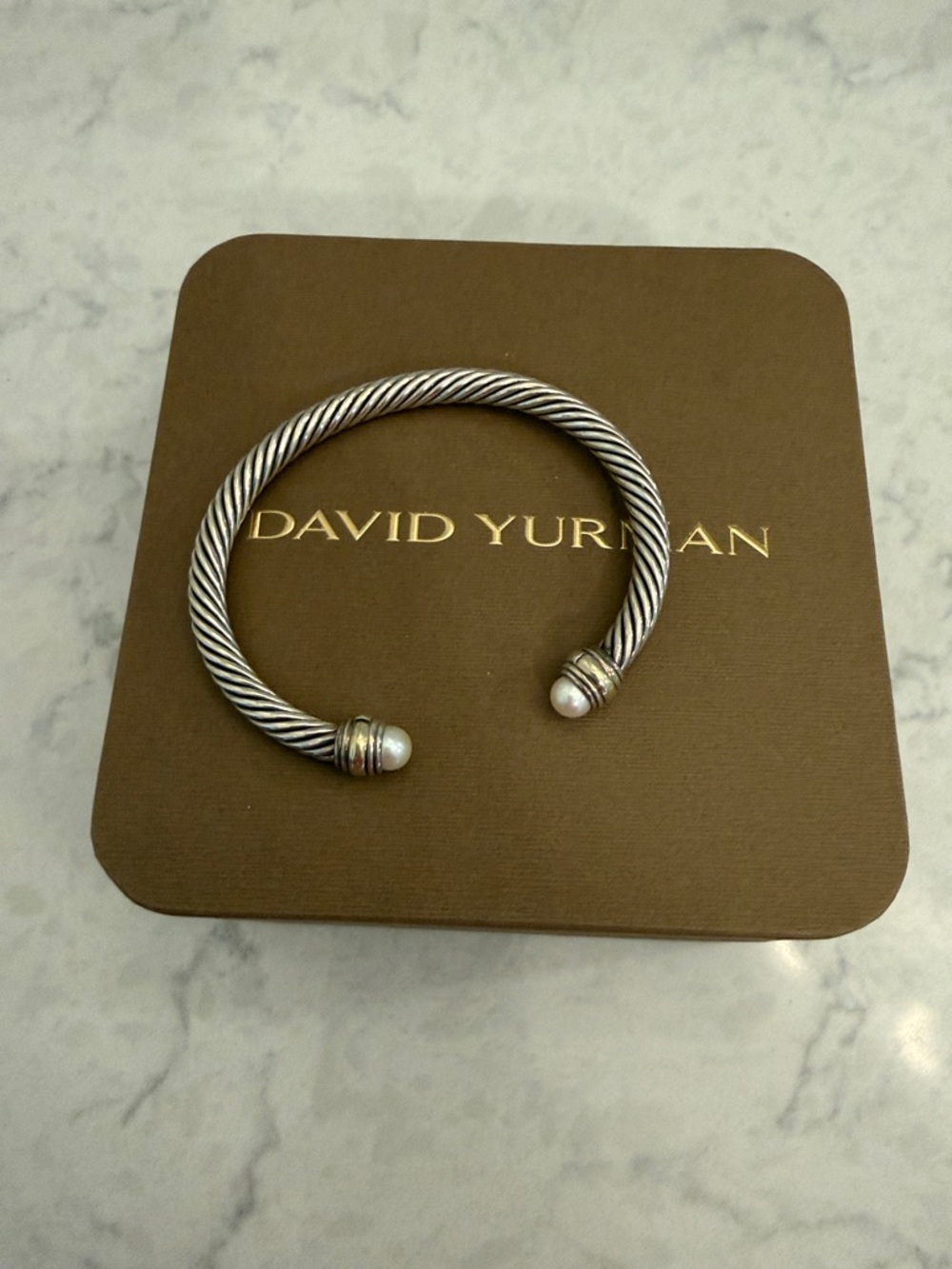 David Yurman Silver Cable Bracelet with Gold Accents and Pearls